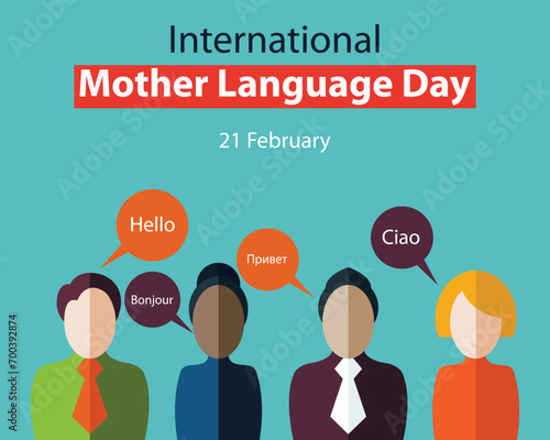 illustration vector graphic of four office employees communicate in different languages, perfect for international day, mother language day, celebrate, greeting card, etc. photo