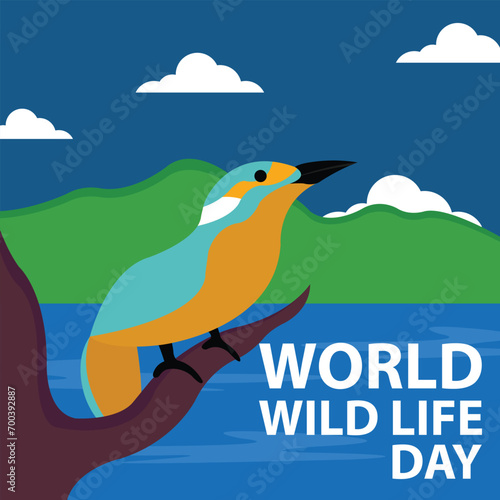 illustration vector graphic of birds resting on trees by the lake  perfect for international day  world wild life day  celebrate  greeting card  etc.