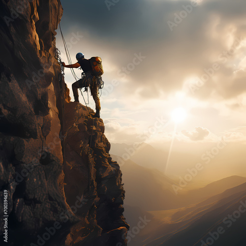 A person rock climbing on a challenging cliff.