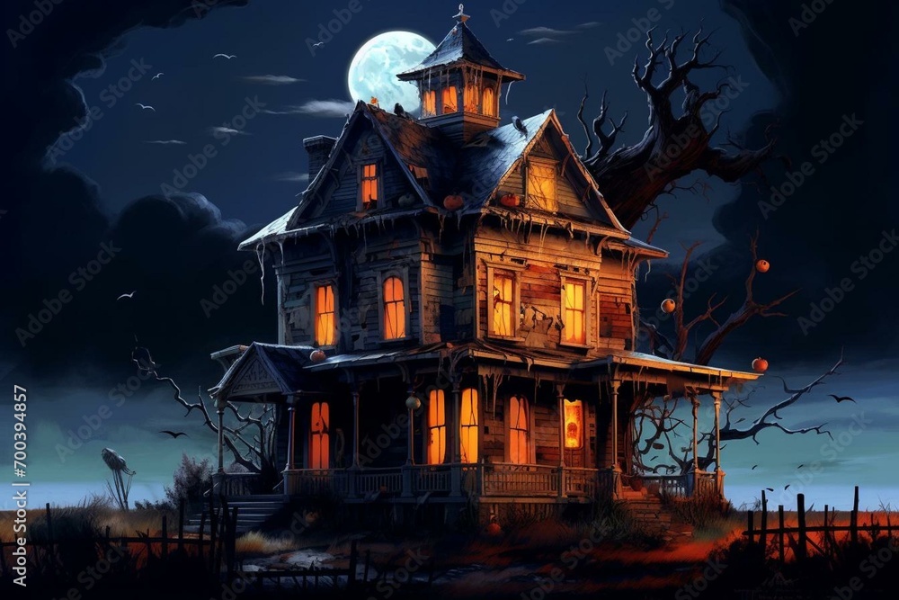 Spooky Halloween house. Generative AI