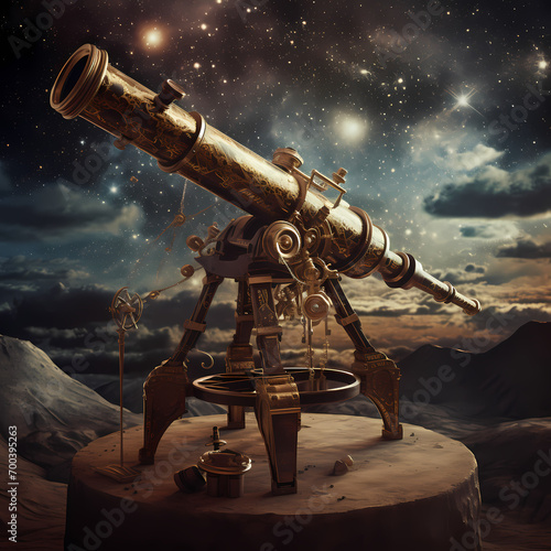Antique telescope observing a cosmic event