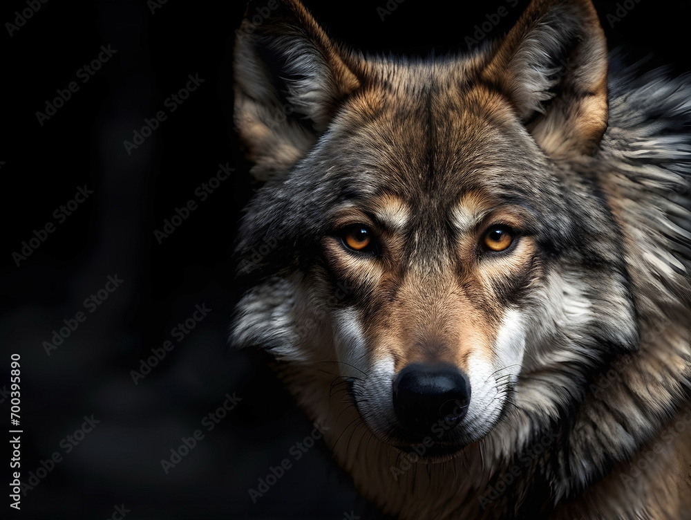 Portrait of the wolf on dark