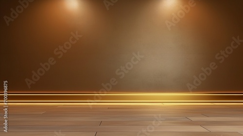 Simple minimalistic brown wall background and empty floor with gold trim