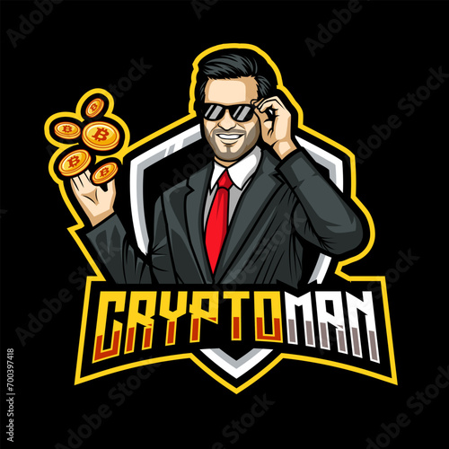 cryptocurrency man mascot character for mining