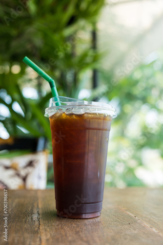 Iced black coffee or americano blend in plastic cup