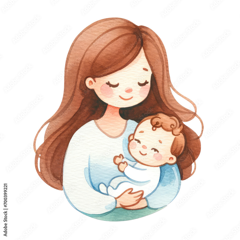 Loving mother hugs its sleeping baby , love, happy, family. Icon Mothers Day Loving mother hugs its sleeping baby , love, happy, family. Icon Mothers Day