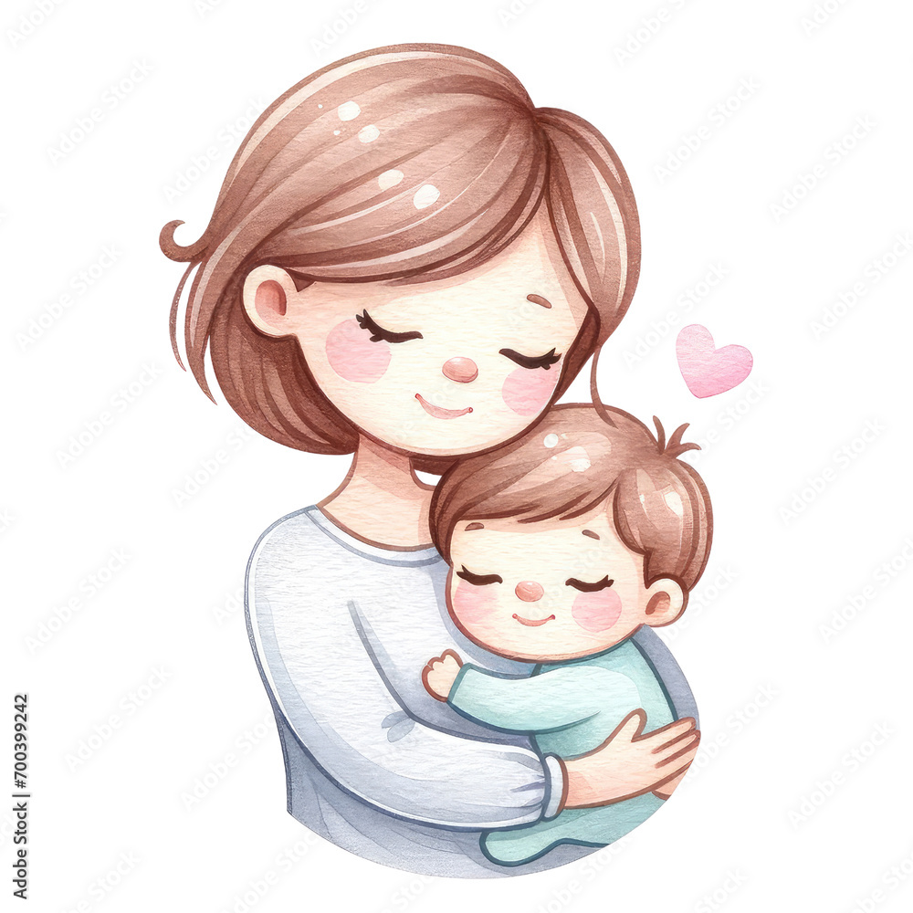 Loving mother hugs its sleeping baby , love, happy, family. Icon Mothers Day Loving mother hugs its sleeping baby , love, happy, family. Icon Mothers Day