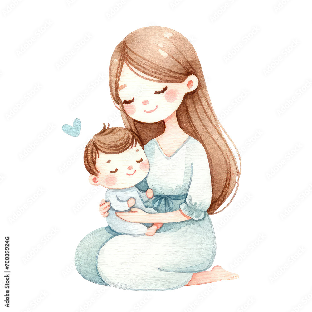 Loving mother hugs its sleeping baby , love, happy, family. Icon Mothers Day Loving mother hugs its sleeping baby , love, happy, family. Icon Mothers Day