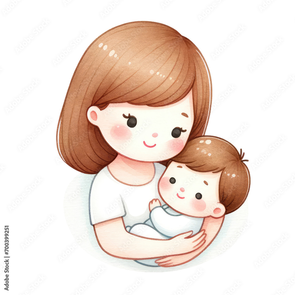 Loving mother hugs its sleeping baby , love, happy, family. Icon Mothers Day Loving mother hugs its sleeping baby , love, happy, family. Icon Mothers Day