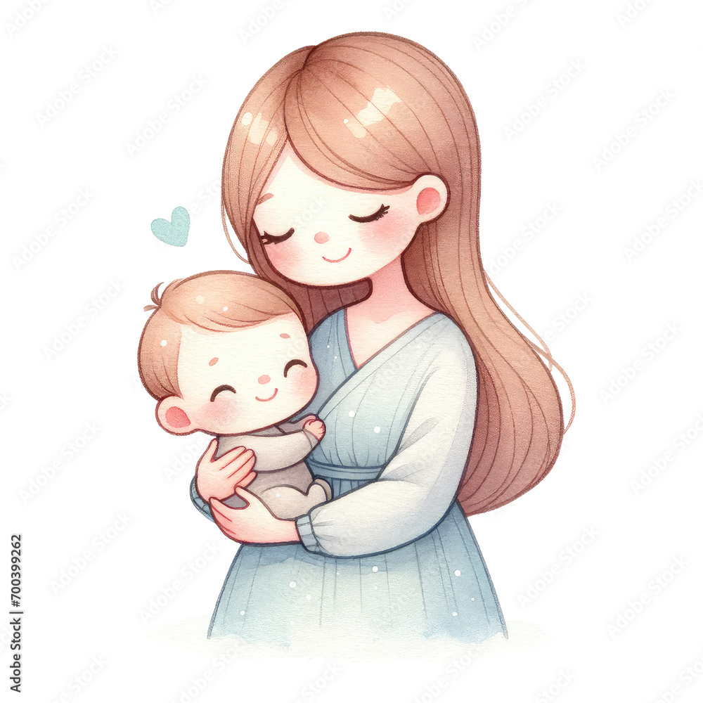Loving mother hugs its sleeping baby , love, happy, family. Icon Mothers Day Loving mother hugs its sleeping baby , love, happy, family. Icon Mothers Day