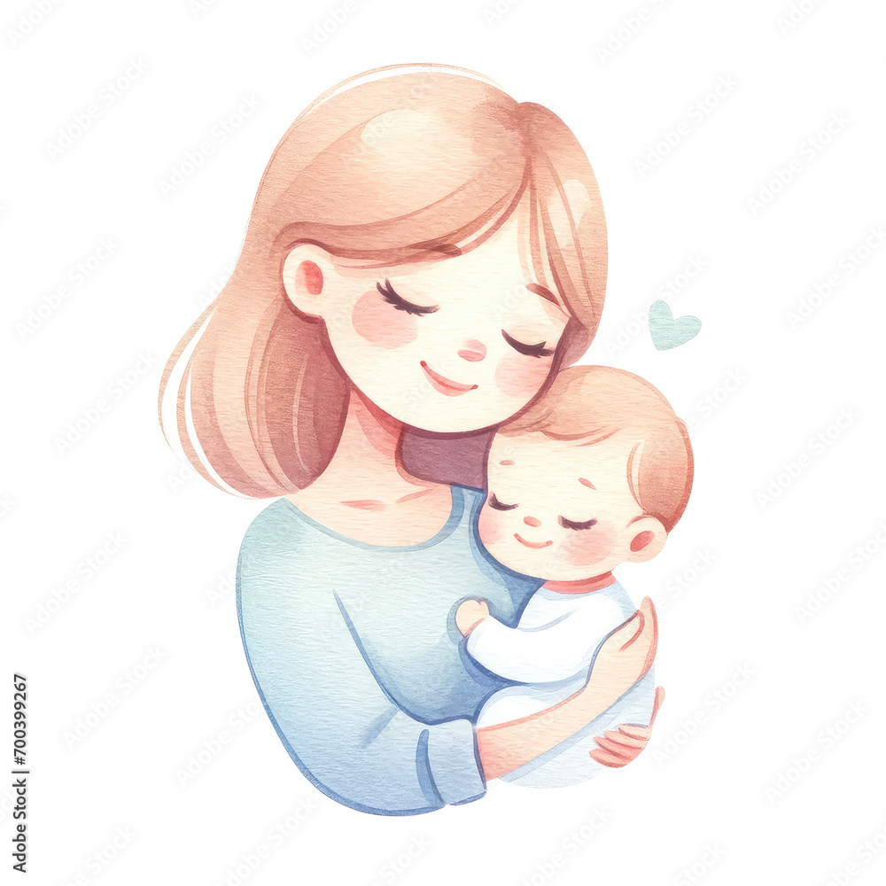Loving mother hugs its sleeping baby , love, happy, family. Icon Mothers Day Loving mother hugs its sleeping baby , love, happy, family. Icon Mothers Day