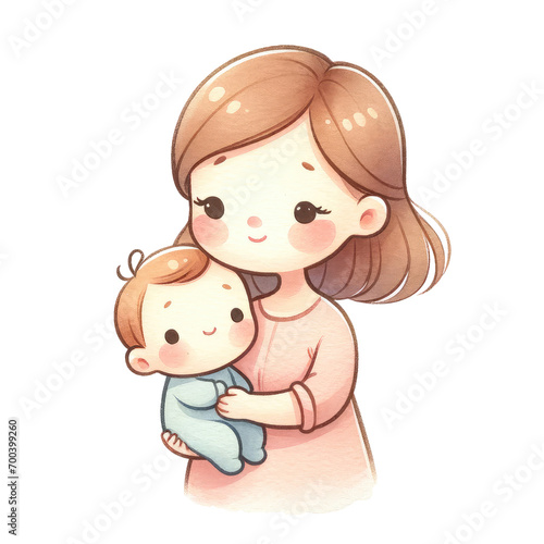 Loving mother hugs its sleeping baby , love, happy, family. Icon Mothers Day