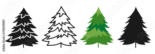 Christmas tree symbol cartoon and doodle  stamp stylized set. New Years and xmas traditional pine happy design for greeting card  invitation  banner  poster. Christmas trees abstract hand drawn vector