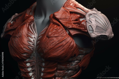 3D rendered depiction of the anatomy of the serratus anterior muscle for medical purposes. Generative AI photo
