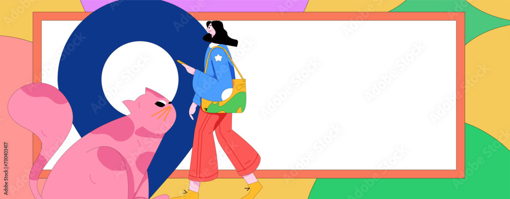 Fototapeta premium Holiday travel travel characters internet background vector hand drawn illustration 