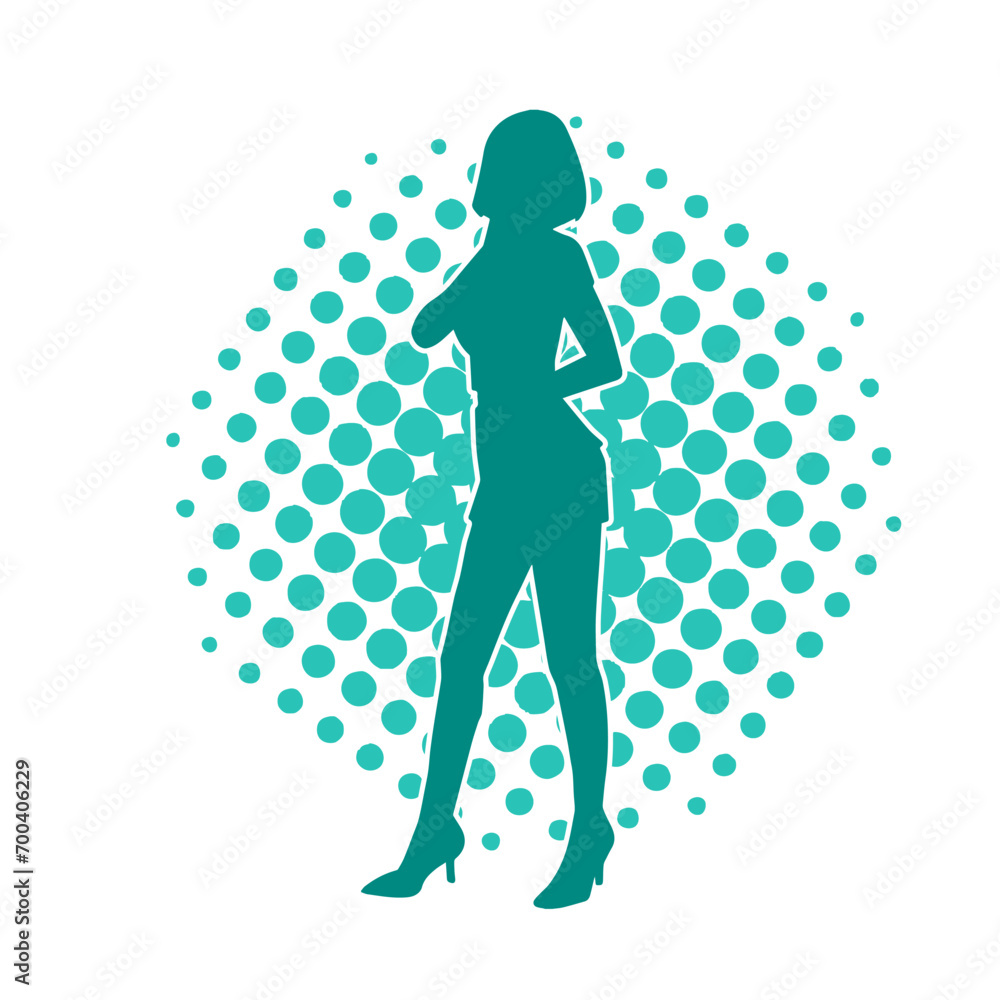Silhouette of a slim female model wearing casual outfit standing in feminine pose. Silhouette of a slim female model wearing casual outfit standing in feminine pose.
