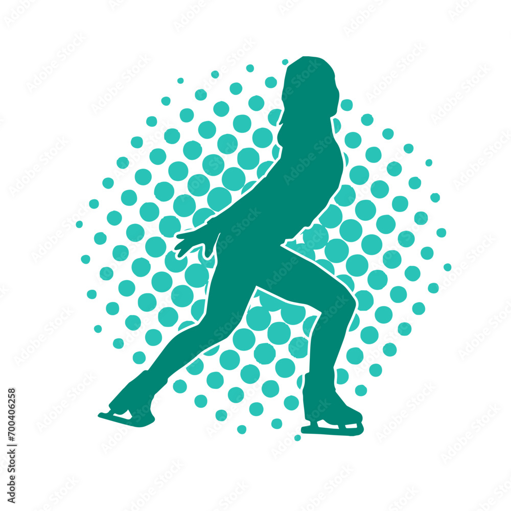Silhouette of a slim female ice skate gymnastic dancer in action pose. Silhouette of a slim female ice skate gymnastic dancer in action pose.