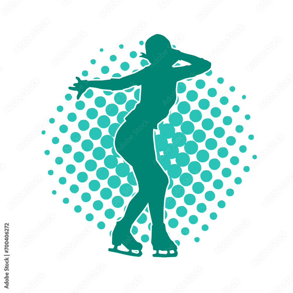 Silhouette of a slim female ice skate gymnastic dancer in action pose. Silhouette of a slim female ice skate gymnastic dancer in action pose.