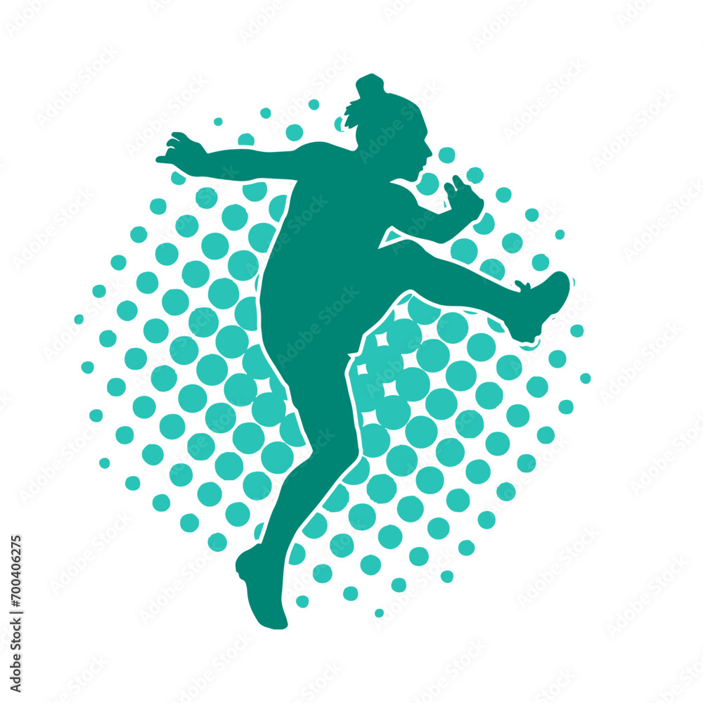 Silhouette of a woman doing a martial art kick. Silhouette of a sporty female doing kicking movement. Silhouette of a woman doing a martial art kick. Silhouette of a sporty female doing kicking movement.