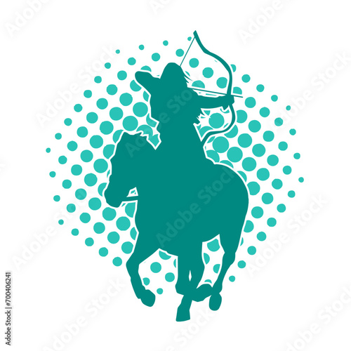 Silhouette of an ancient cavalry soldier aiming with archery weapon. Silhouette of an archer on his running horse.