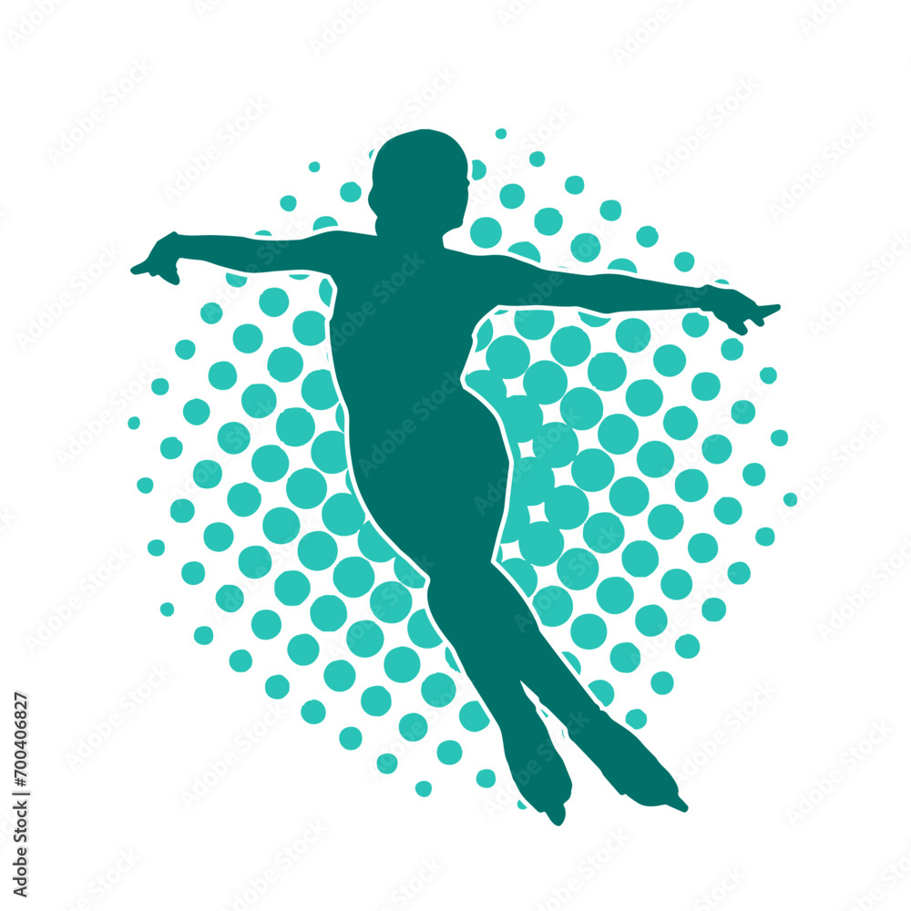 Silhouette of a slim female ice skate gymnastic dancer in action pose. Silhouette of a slim female ice skate gymnastic dancer in action pose.