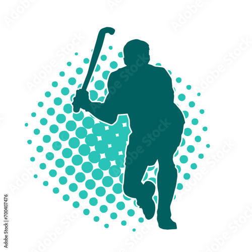 Silhouette of male field hockey athlete in action. Silhouette of a man playing field hockey sport.