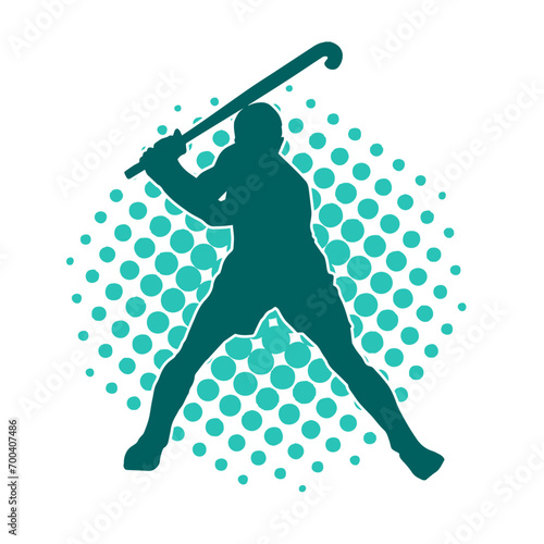 Silhouette of male field hockey athlete in action. Silhouette of a man playing field hockey sport.