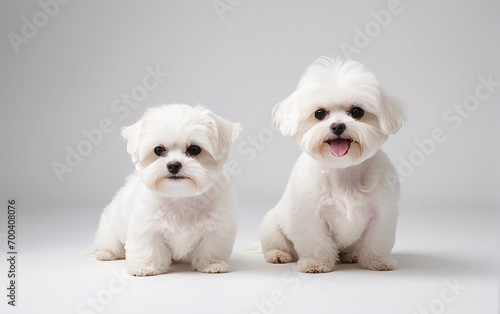 Cachorros de raza Maltés bichón sobre fondo blanco
