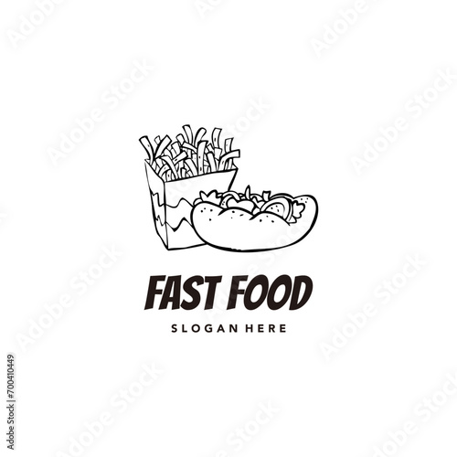 Vintage hand-drawn fast food logo, classic and rustic, very elegant for a company.