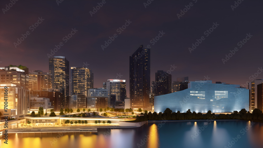 Naklejka premium Modern metropolis, city skyline, urban buildings, green city