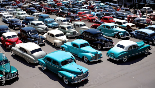 Vintage 1940s cars in parking lot