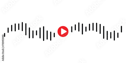 Sound wave icon, podcast player interface, music symbol, sound wave, loading progress bar and buttons.