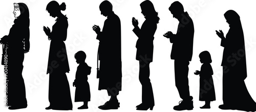 silhouette of people praying from different religion