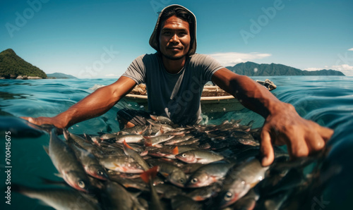 Filipino fisherman showcases his fresh catch of silvery fish