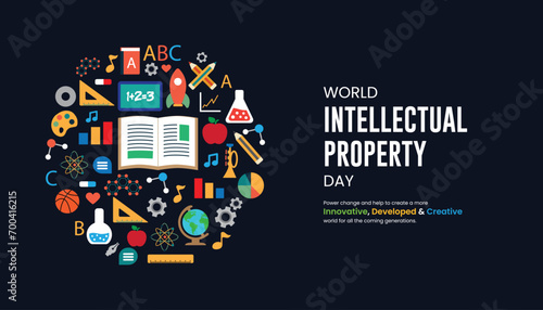 World Intellectual Property Day, World IP Day, banner, poster, social media post, vector illustration, awareness, 30 March, observance, international, typography, web banner, brochure, flyer photo
