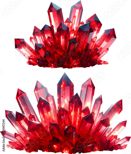 Set of two red crystals on transparent background