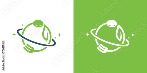 food logo with a combination of a globe, organic food logo with a combination of a spoon and fork globe with green leaves. logo for vegetarian, vegan logo, natural diet logo