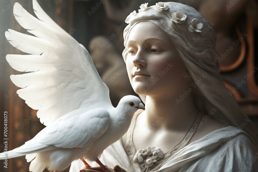 Illustration of a white dove, a symbol of the Holy Spirit, in a