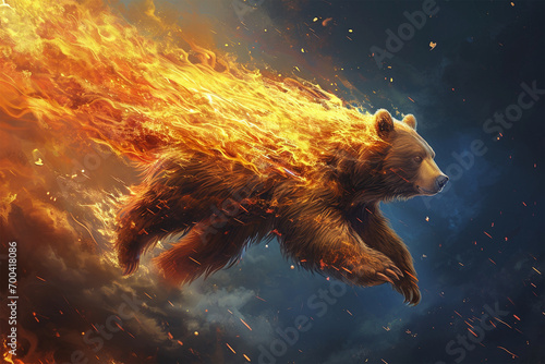 illustration of a flying super bear with fire powers photo