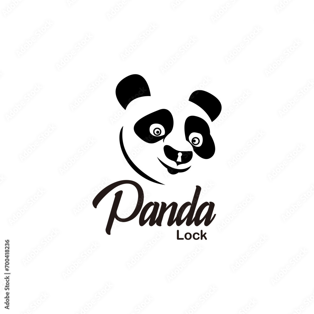 Fototapeta premium Panda lock logo design illustration, animal security vector for company.