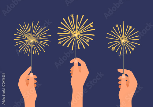 Hand held firework sticks at night festival material.