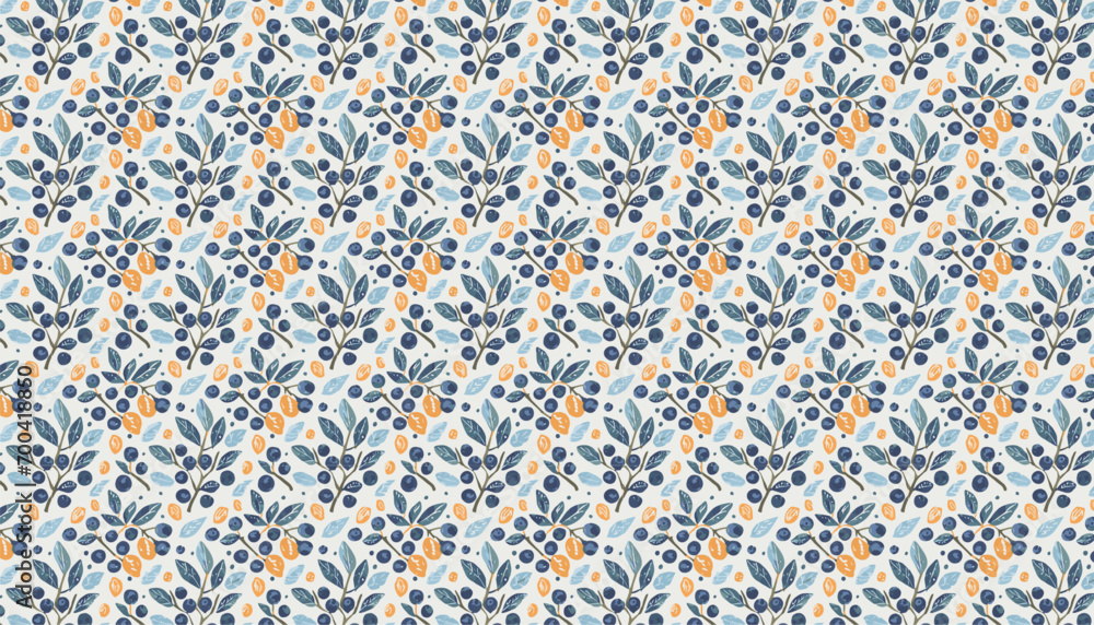 Fototapeta premium retro pop hand drawn watercolor, blueberry seamless pattern for valentine's day, vector graphic resources, 16:9 widescreen wallpaper / backdrop, 