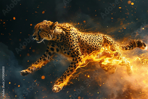 illustration of a flying super cheetah with fire powers