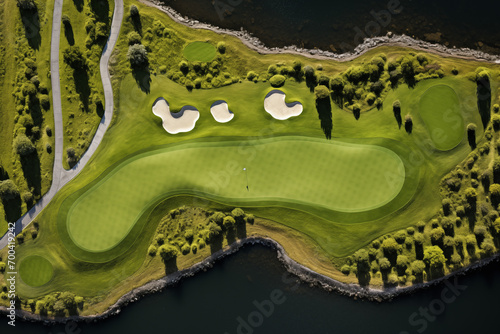 Overhead shot of green golf course background photo