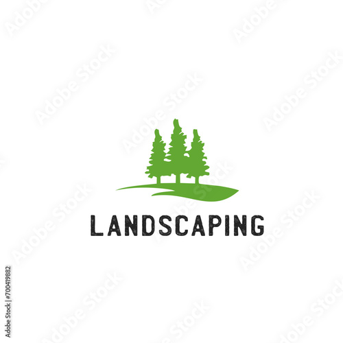 Landscaping logo vintage, garden illustration, rustic park symbol, outdoor sign.