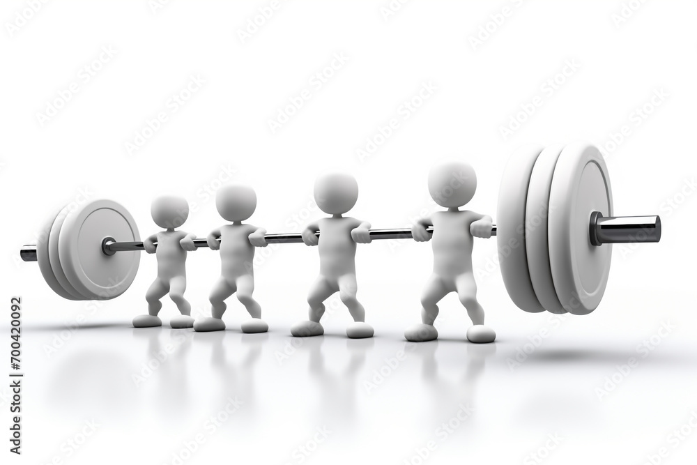 3d small people with a barbell Isolated on white background 3d small people with a barbell Isolated on white background
