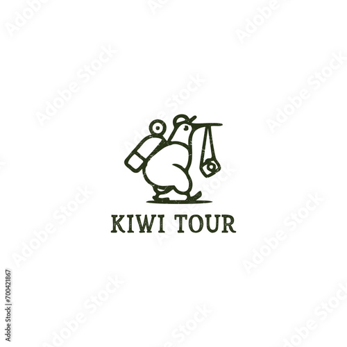 Kiwi tour and travel vintage logo design, holiday illustrations, summer symbols.