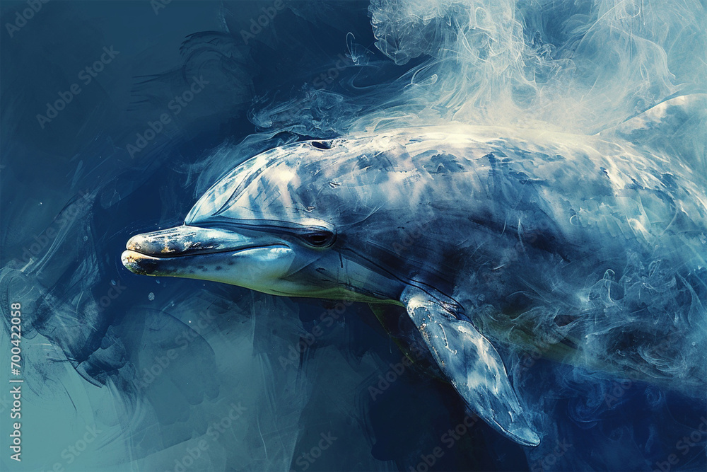 illustration of a painting like a dolphin in smoke style - obrazy, fototapety, plakaty 