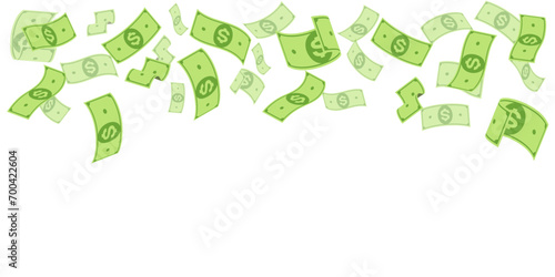 money dollar paper falling from the top. confetti money. isolated on a transparent background.