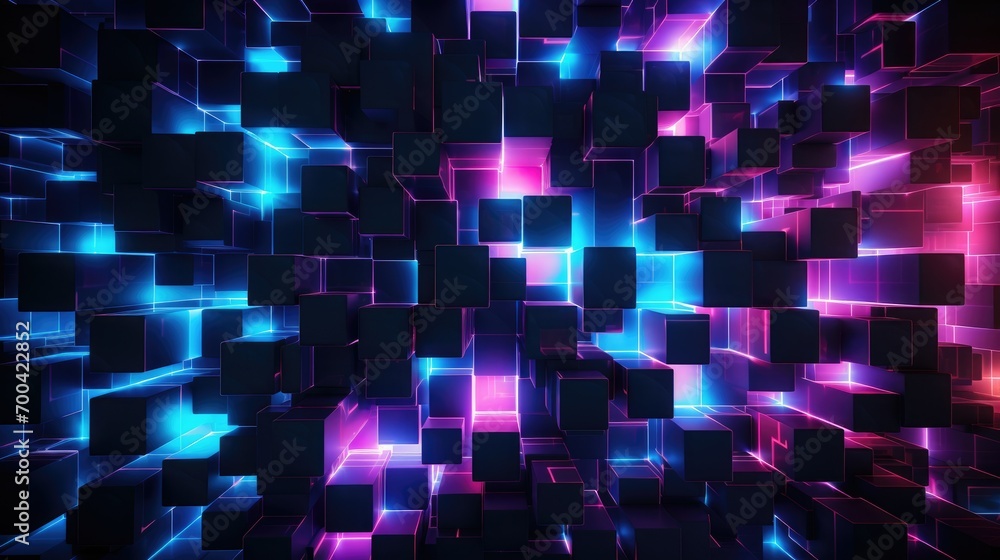 Blue pink black and neon cyber punk style abstract square pattern Blue pink black and neon cyber punk style abstract square pattern